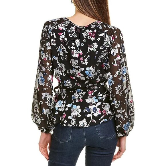 Parker Britta Long Sleeve Wrap Front Tie Blouse in Black Large New Womens Floral - Picture 3 of 16